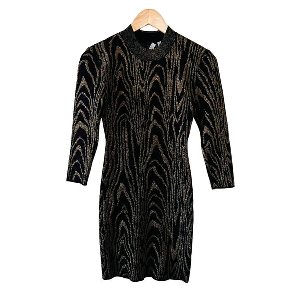 A.L.C Ziggy Glittery Mock Neck Knit Sweater Dress Size XS Black Gold - Picture 2 of 12
